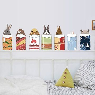 pvc可移除创意卡通墙贴纸画小狗兔子客厅背景墙卧室温馨装饰墙画