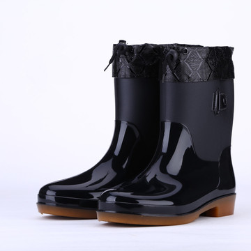 冬季新款男士时尚中筒雨鞋加绒加厚保暖雨靴防滑耐磨防水中帮胶鞋