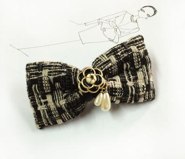 JUZI原创设计 小香风格子花朵珍珠顶夹发夹发饰 小名媛范气质款