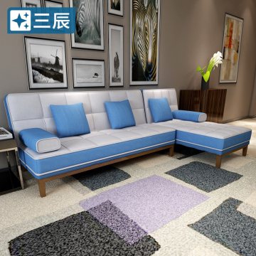 三辰 沙发床1.2米 多功能可折叠组合沙发单人布艺实木双人沙发1.8