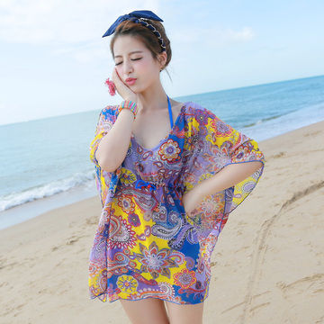 韩国新款游泳衣女比基尼三件套钢托聚拢小胸显瘦遮肚性感大码泳装