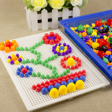 儿童DIY玩具蘑菇钉巧巧钉小孩智力拼插296件宝宝益智拼装玩具包邮