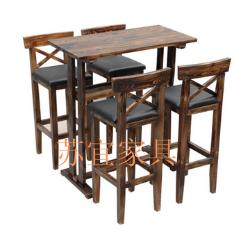 酒吧桌椅组合 高脚方桌椅组合 实木桌椅 户外防腐桌椅套件