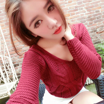 2015秋季女装韩版薄款短款高腰露脐套头毛衣女百搭针织长袖上衣