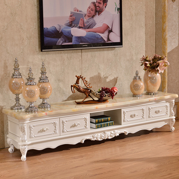 欧式电视柜实木雕花白色欧式大理石地柜储物简约现代客厅家具包邮