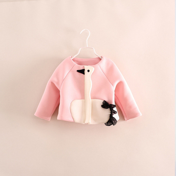 2014年秋冬新款 女童 儿童 韩版可爱立体天鹅刺绣 长袖外套娃娃衫