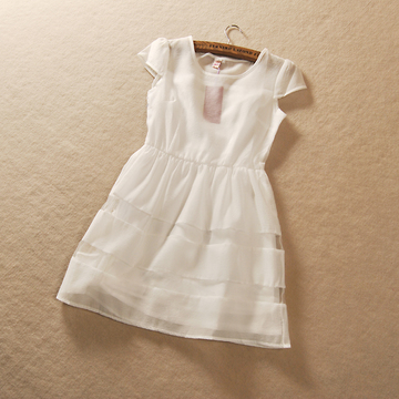 B111内销 女夏装新款欧根纱拼接纯色侧拉链圆领短袖连衣裙0.18kg