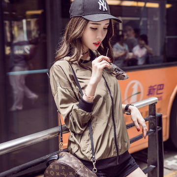 2016韩版新款女装修身百搭字母上衣秋薄棒球服长袖短外套女潮