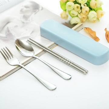 韩国学生便携不锈钢餐具三件套 旅行 上班不锈钢叉勺筷子餐筷套装