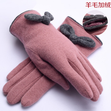 女士秋冬季80%羊毛保暖手套 高档加绒加厚手套 优雅显瘦分指手套
