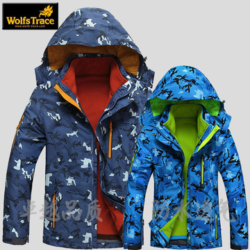 正品户外迷彩冲锋衣两件套男女三合一保暖加厚防水滑雪登山服装冬