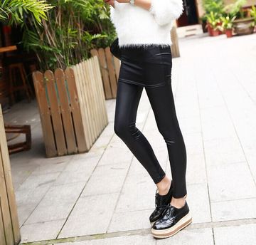 2015新款韩版假两件包臀裙裤黑色均码pu皮裤修身显瘦九分打底裤女