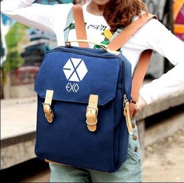 新款潮包 exo韩版明星两用帆布包双肩单肩手提男女书包限时包邮