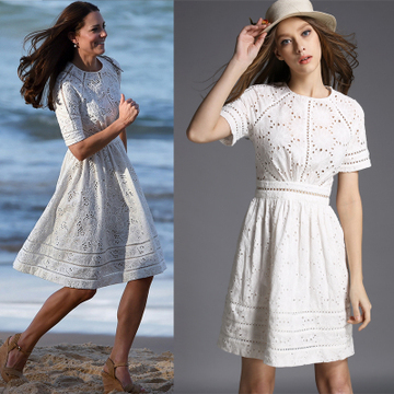 8279 实拍2015夏装新款同款纯棉白色绣花短袖修身连衣裙