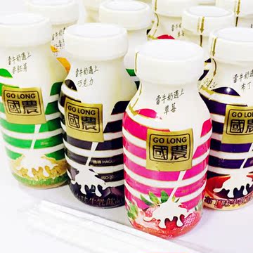 台湾进口牛奶国农草莓香蕉巧克力布丁调味牛乳215ml 新包装塑料瓶