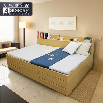 日式榻榻米床双人床1.8米板式床现代简约床高箱储物床抽屉收纳床