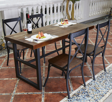包邮美式松木餐桌子铁艺做旧长凳椅子客厅办公桌茶桌组合餐厅家具