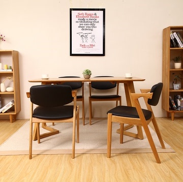 北欧 实木餐桌餐椅 白橡木餐桌椅组合 成套餐桌餐椅 一桌四椅组合