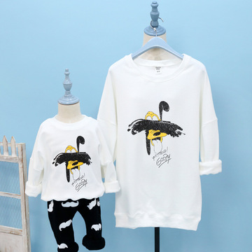 suzyskids韩国设计卡通涂鸦亲子装休闲卫衣纯棉经典印花童装卫衣