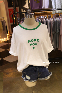 韩国东大门正品代购2015新款女装简约百搭字母拼色T恤
