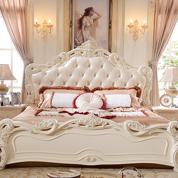 欧式床 法式床 田园床公主床实木床 双人床 1.8米真皮床特价婚床