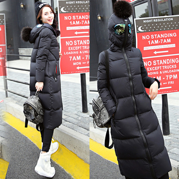 2015冬装新款韩版时尚棉服女修身加厚超长款大衣过膝连帽外套女潮