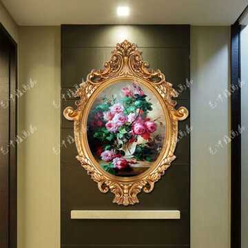 豪华圆框欧式纯手绘油画卧室玄关走廊装饰画客厅壁挂画花卉手工画