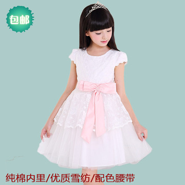 2015夏装新款女童白色连衣裙儿童公主裙婚纱裙蓬蓬裙表演礼服裙子