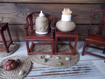 独创陶瓷麻绳复古中式牙签棉棒筒客厅餐厅桌面摆件送麻绳杯垫1个