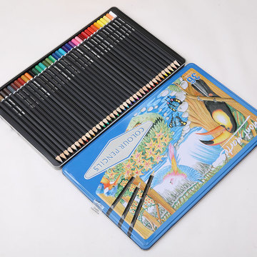 蒙玛特正品 专业36色纯正鲜艳的彩色铅笔铁盒装 铅芯柔软不容易断