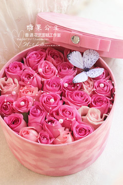 糖果公主 香遇原创设计沈阳免费送粉玫瑰鲜花盒瓶花 三八女人节礼