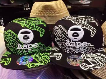 2015最新AAPE爆款 创意图形刺绣猿人 嘻哈街舞棒球帽滑板帽平沿帽