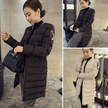 2015年冬季韩版中长款修身显瘦女加厚拉链棉衣百搭显气质