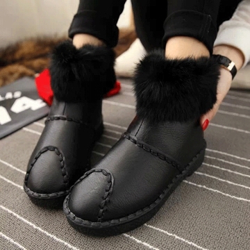 加厚平底棉靴女冬季韩版保暖学生棉鞋平跟圆头厚底兔毛雪地靴短靴