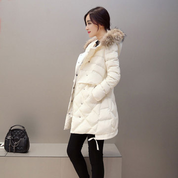 2015冬季新款羽绒棉服女中长款韩版冬装外套连帽加厚棉服配真毛领