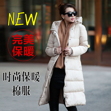 实拍2015新款韩版修身加长款羽绒棉服保暖加厚棉衣外套女