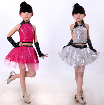 六一最新款女童现代舞表演服装亮片纱裙幼儿舞蹈服儿童爵士舞演出