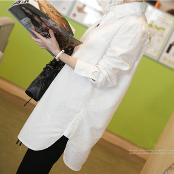 2015春季新款白衬衫女装长袖韩版大码长款宽松休闲棉麻女士衬衫