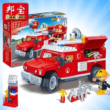 邦宝积木塑料快乐儿童益智力玩具男孩高消防城市拼装悍马抢救车