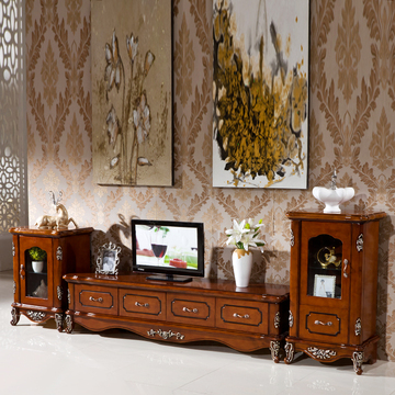 欧式电视柜客厅酒柜配套组合实木仿古雕花电视柜 美式客厅家具