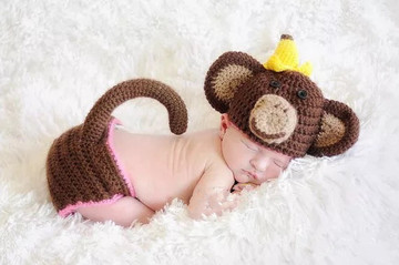 茗门芭比~手工编织儿童摄影服装新生儿卡通猴子套装宝宝摄影服