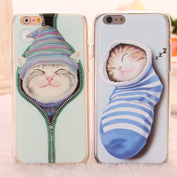 日系情侣卡通猫咪iphone6S plus苹果5s创意文艺tpu全包手机壳硬