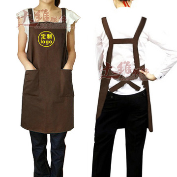 定做围裙定制星巴克奶茶咖啡厅美甲H型工作服来图 印字/刺绣logo