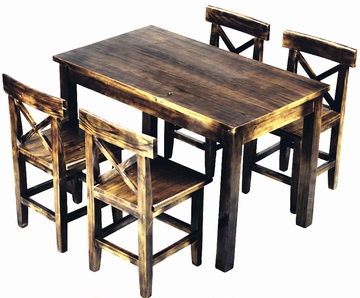 定做饭店桌椅 农家乐餐桌椅 实木桌椅 碳化木饭桌 复古休闲桌椅
