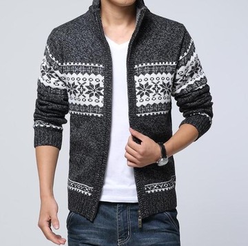 冬季新款立领毛衣外套夹克男青年韩版修身男士针织潮开衫加厚外套