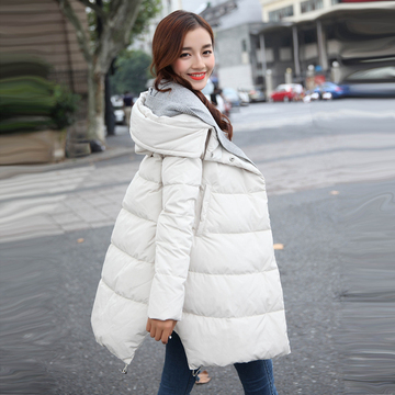 2015冬装新款韩版修身加厚大码斗篷中长款羽绒服女外套羽绒衣女装