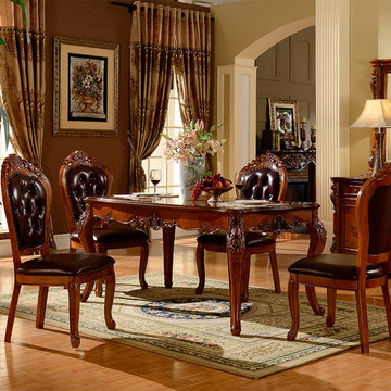 欧式实木餐桌椅组合6人简约现代小户型餐桌美式长方型橡木餐桌椅