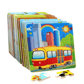 现货 9片木质拼图 儿童早教益智积木0-1-2-3-4-5-6周岁智力玩具