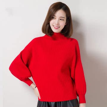 2015冬季韩版女士高领毛衣蝙蝠袖套头长袖针织衫新款宽松大码外搭