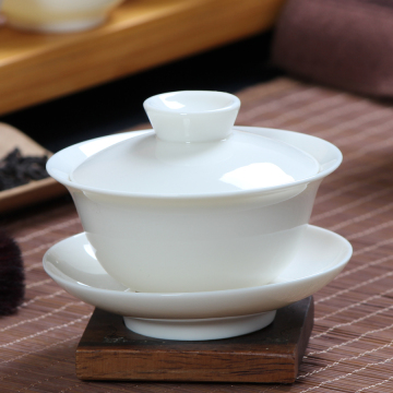 白玉瓷盖碗茶杯德化白瓷泡茶碗功夫茶具铁观音三才杯纯白陶瓷泡茶